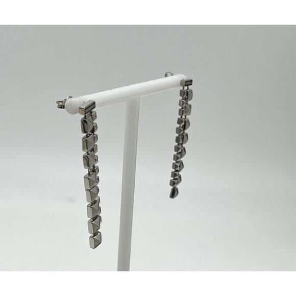Diesel Designer Signed Stainless Steel Long Square Studded Dangle Earrings - Picture 10 of 15